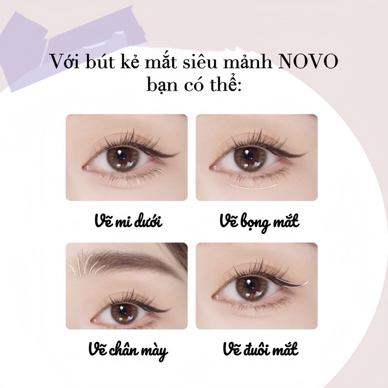 Bút kẻ mắt NOVO siêu mảnh chỉ 0,01mm chống thấm nước, lâu trôi