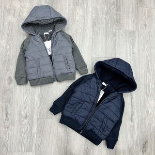 Áo khoác bé trai jean lót lông mũ nỉ