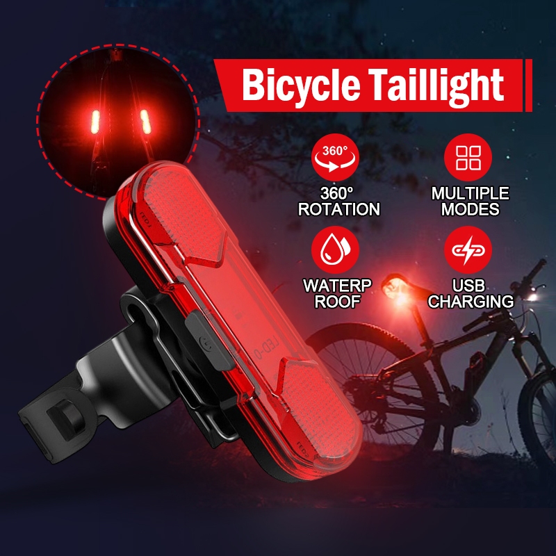 [ Hàng có sẵn] Đèn hậu xe đạp, Đèn LED gắn đuôi xe đạp có pin sạc USB 4 chế độ sáng.