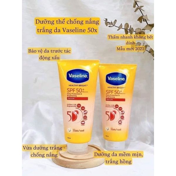 Sữa dưỡng thể trắng da Vaseline Gluta-Hya Body Tone Up UV Lotion / Daily Protection & Brightening Serum SPF50+ PA++++