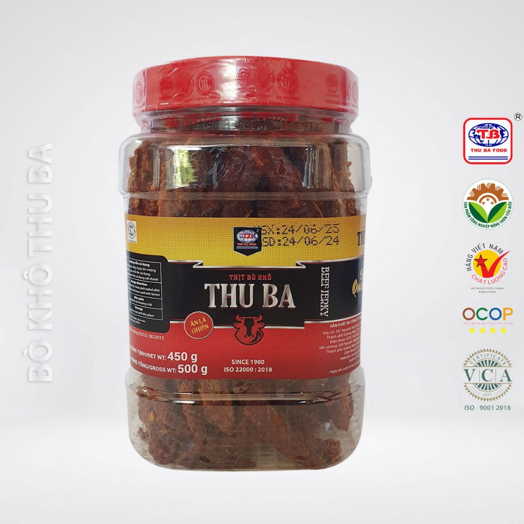 Thịt bò khô Thu Ba - Bò khô que - 500g (Hũ nhựa)