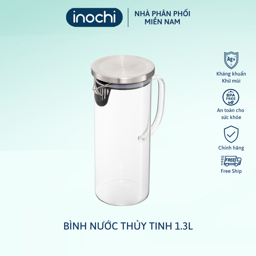 Bình nước thủy tinh inochi 1.3L, bình nước để bàn