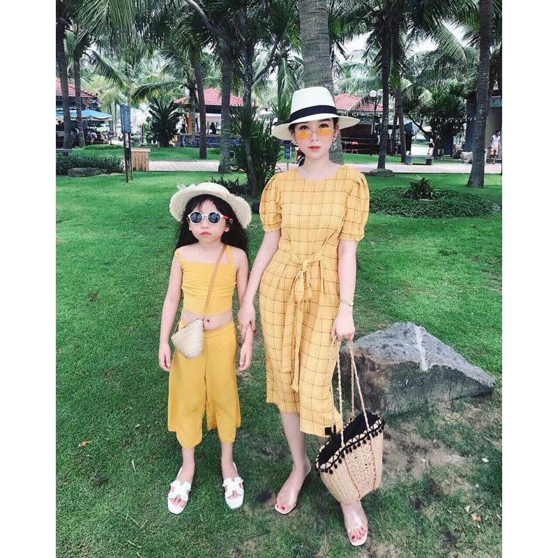 Pass Đầm midi caro tay phồng Quảng Châu cao cấp