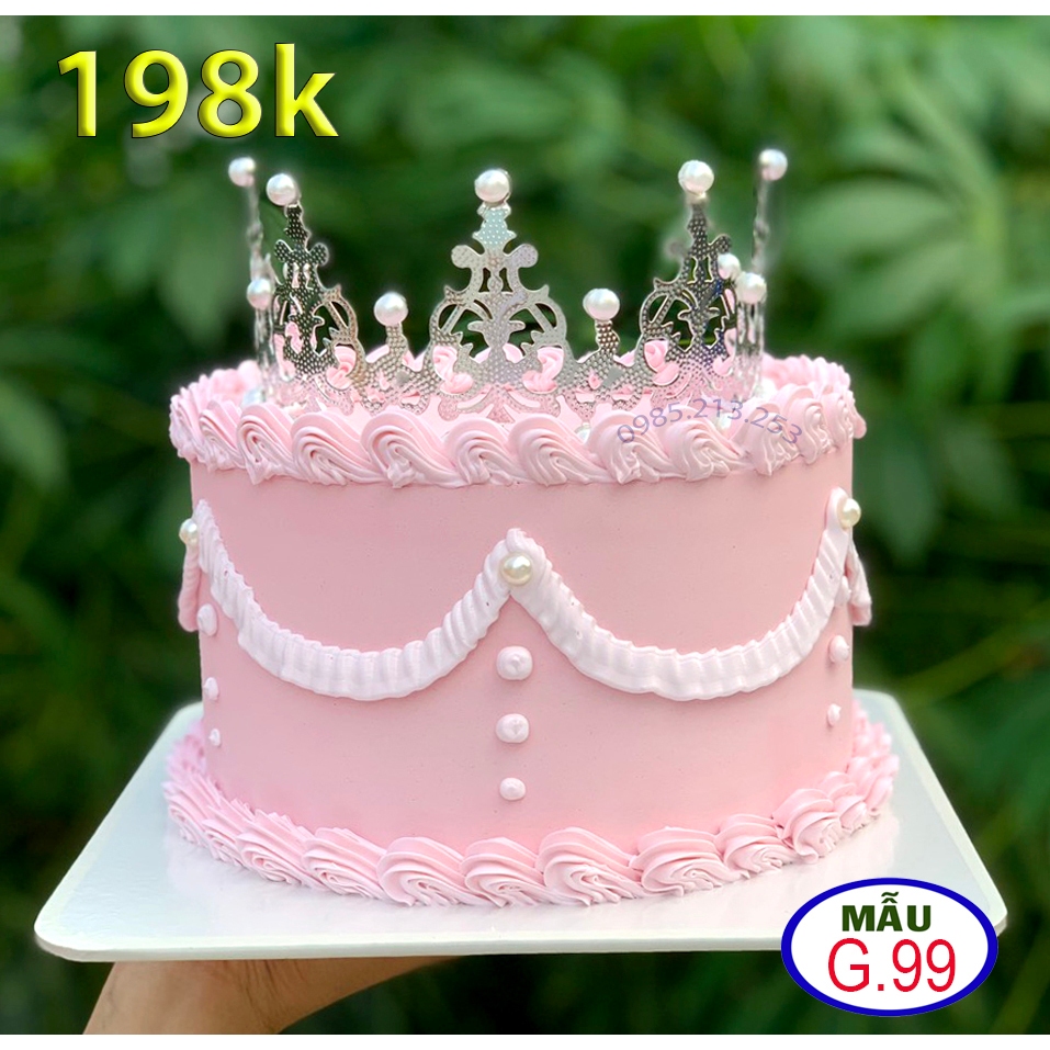 Bánh kem giả , bánh kem màu hồng vẽ ren vương miện , G99