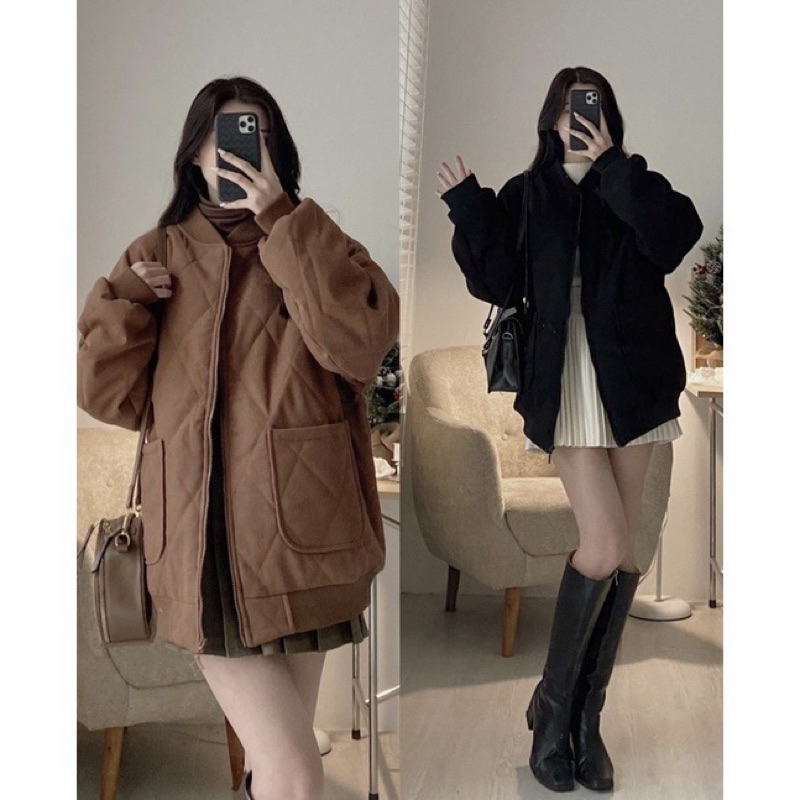 Áo khoác BOMBER trám dày dặn trần bông hai túi hộp trước chất đẹp from over size.