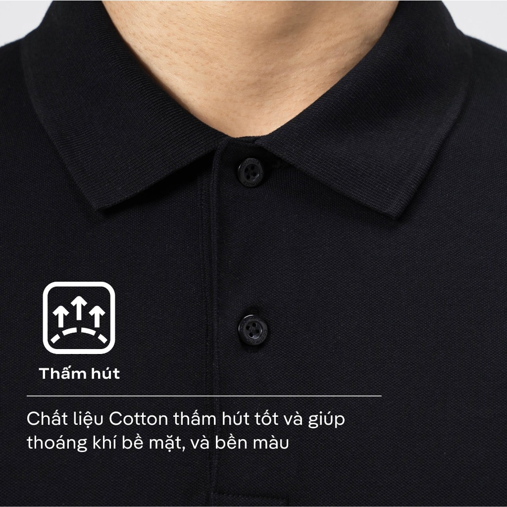 Áo Polo nam màu đen dài tay Essentials mềm mịn bền màu - Thương hiệu Coolmate