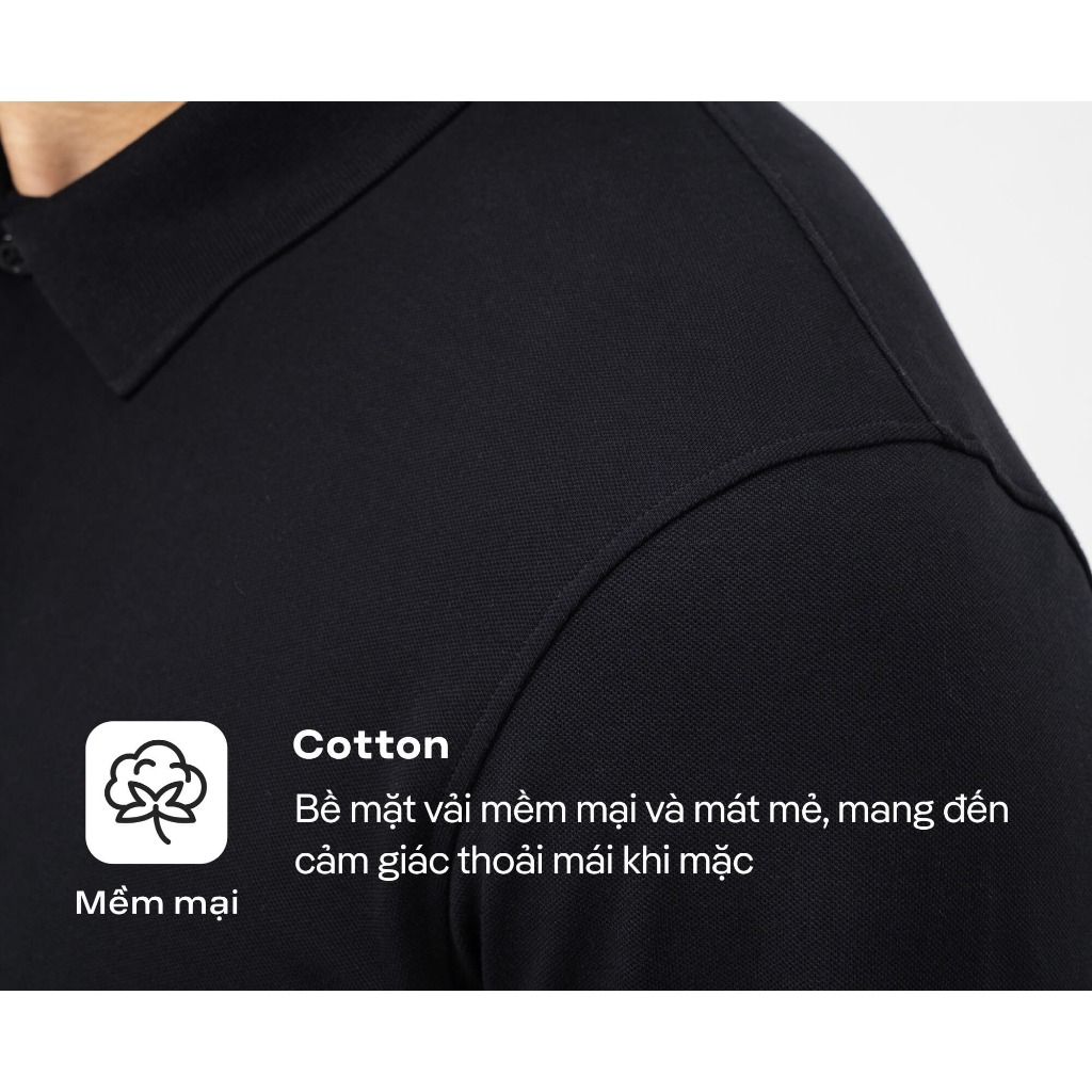 Áo Polo nam màu đen dài tay Essentials mềm mịn bền màu - Thương hiệu Coolmate