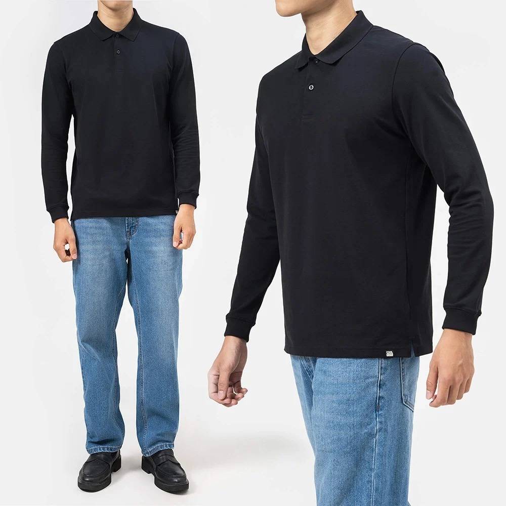 Áo Polo nam màu đen dài tay Essentials mềm mịn bền màu - Thương hiệu Coolmate