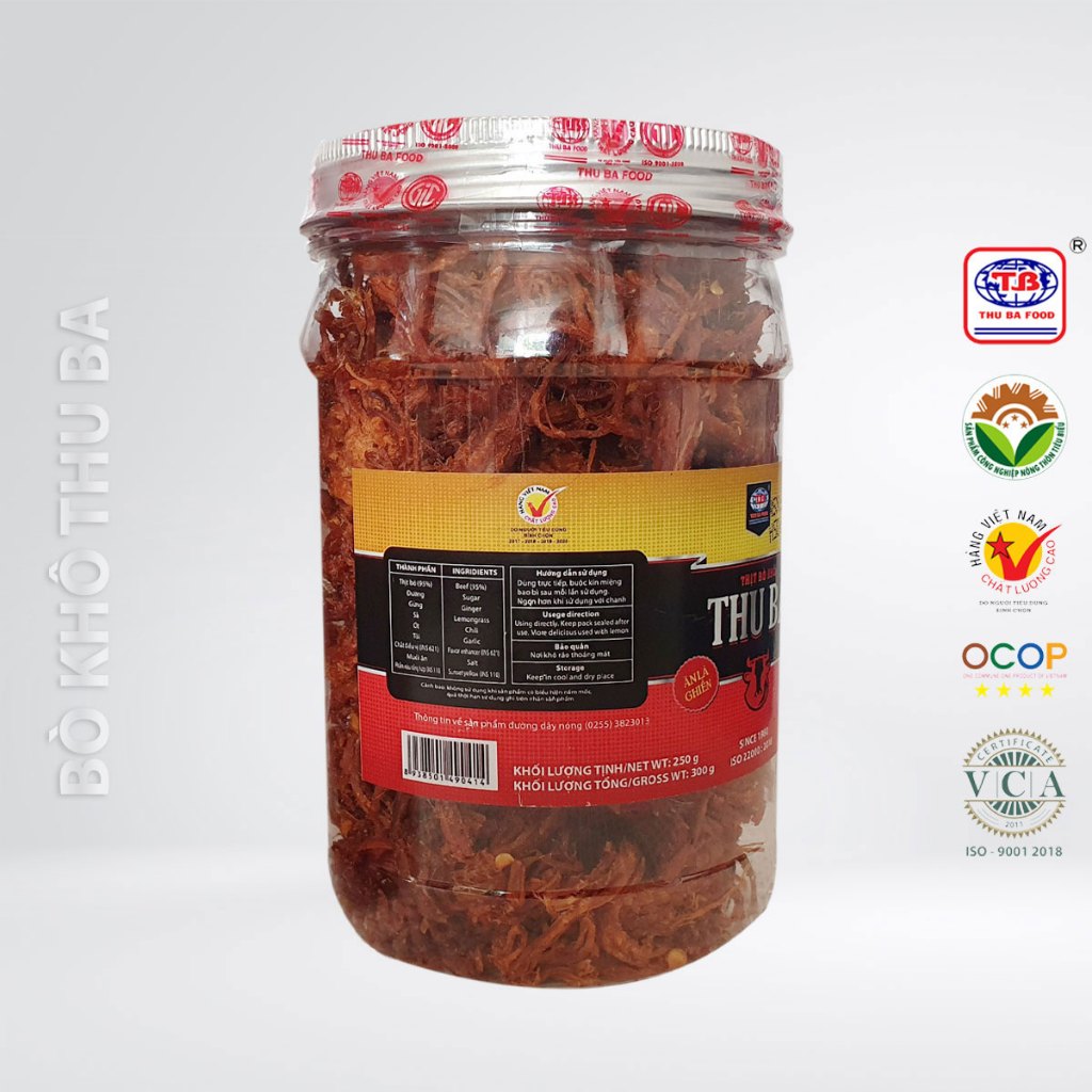 Thịt bò khô Thu Ba - Bò khô loại 300g (Hũ nhựa)