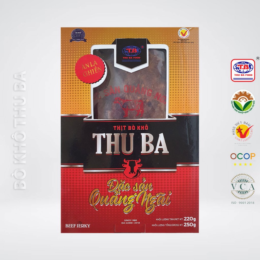 Thịt bò khô Thu Ba - Bò khô miếng - 250g (Hộp giấy)