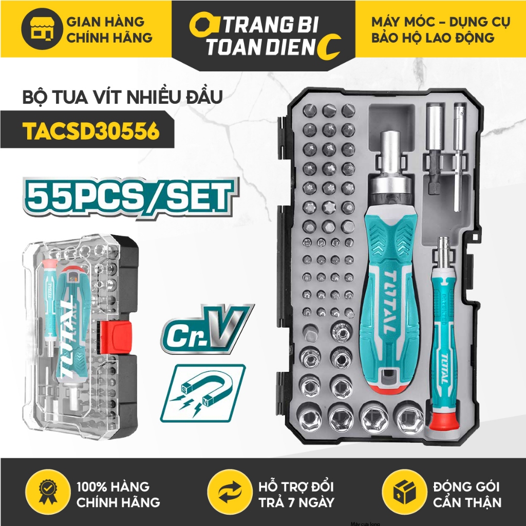 Bộ tua vít đa năng 55 chi tiết Total TACSD30556 thép hợp kim bền bỉ, hộp đựng chắc chắn, chính hãng