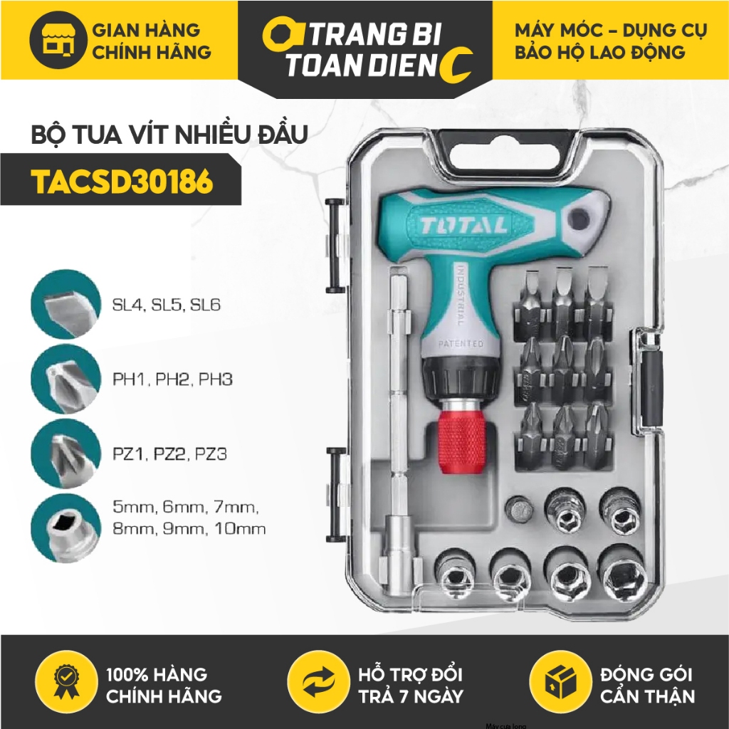 Bộ tua vít 24 chi tiết Total TACSD30186 tự động, thép CrV đầu vít cứng chống gỉ Dụng cụ cầm tay