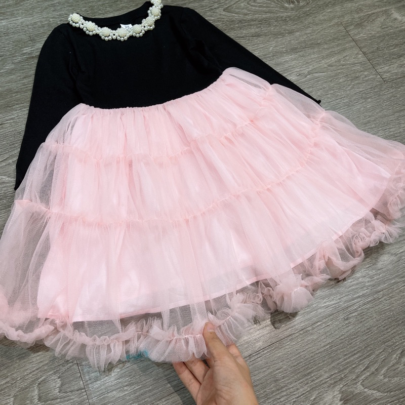 Váy thun đen chân hồng Melisa