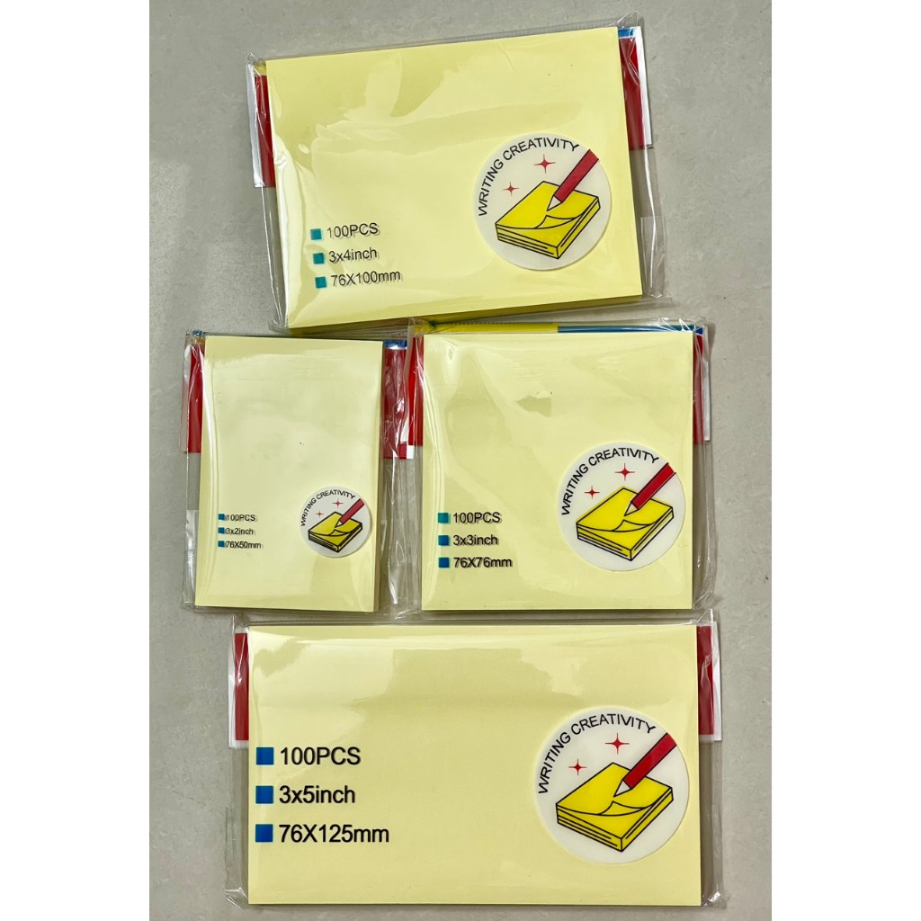 Giấy ghi chú, giấy note, giấy ghi nhớ vàng kích thước 3x2, 3x3, 3x4, 3x5 xấp 100 tờ