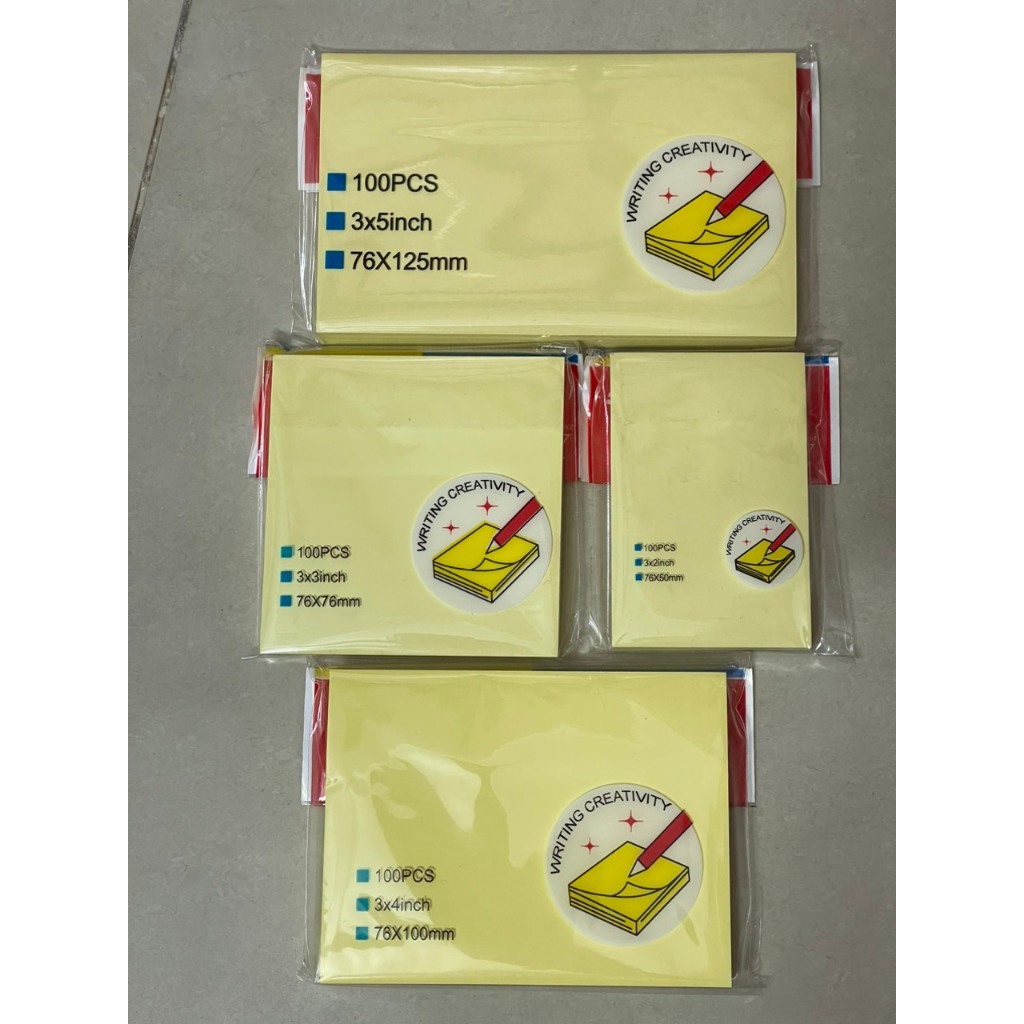 Giấy ghi chú, giấy note, giấy ghi nhớ vàng kích thước 3x2, 3x3, 3x4, 3x5 xấp 100 tờ