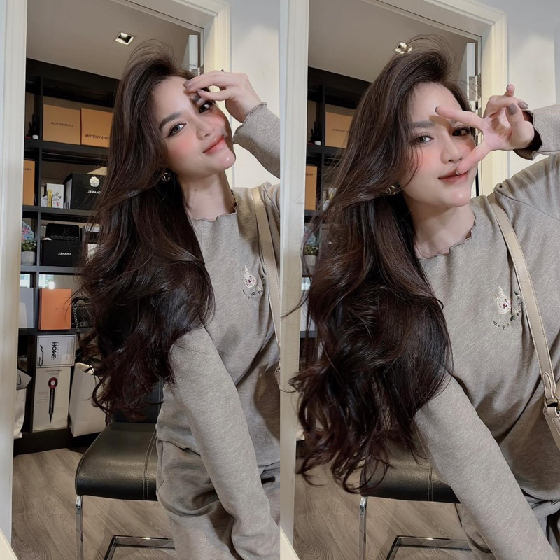 Màu nâu- Bô tăm zip nâu bèo cổ thêu thỏ