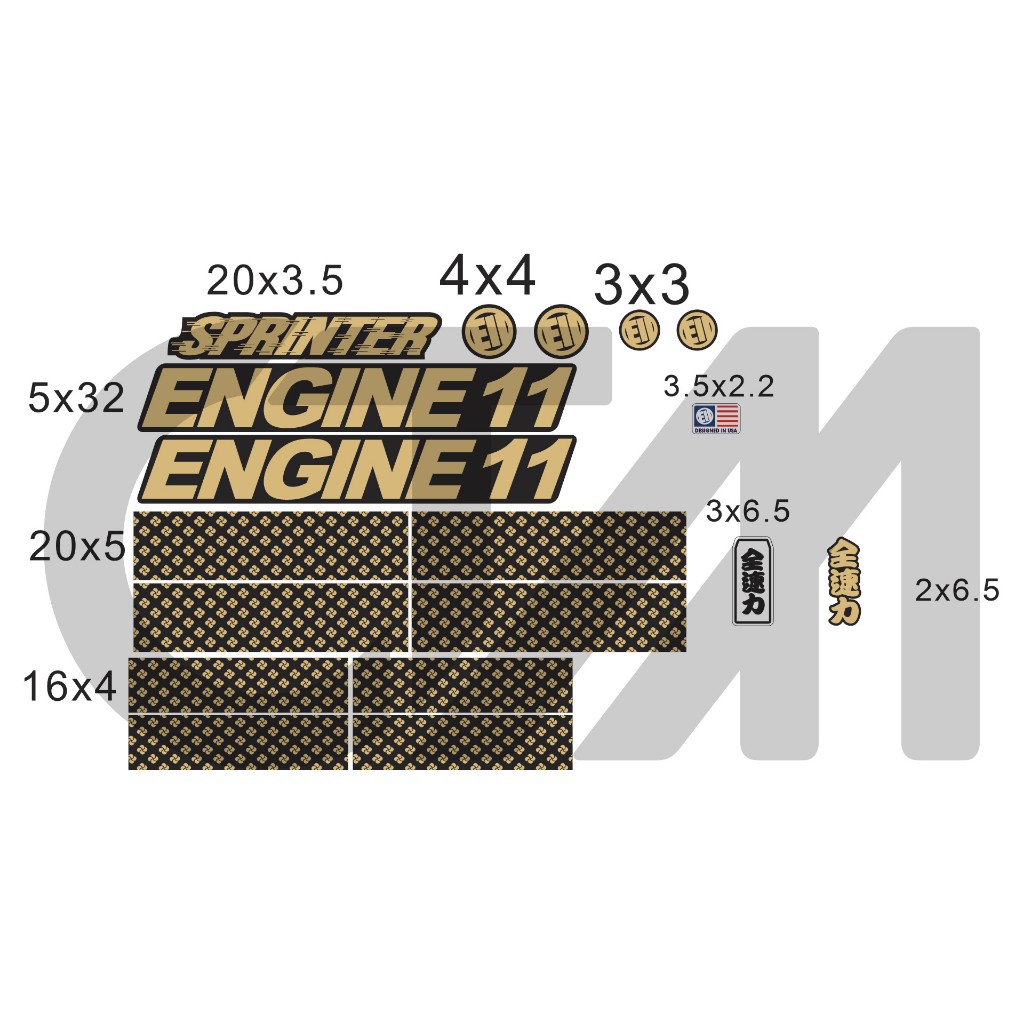 Tem ENGINE 11 Black Speckle &amp; Gold Custom Fixed Gear Chống Nước, Chống Phai
