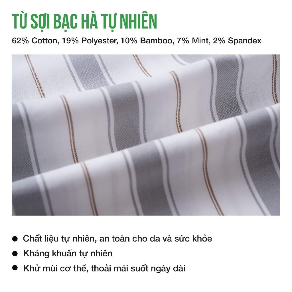 Áo sơ mi nam kẻ sọc nam tay dài, sợi Mint bạc hà JBAGY - JS04