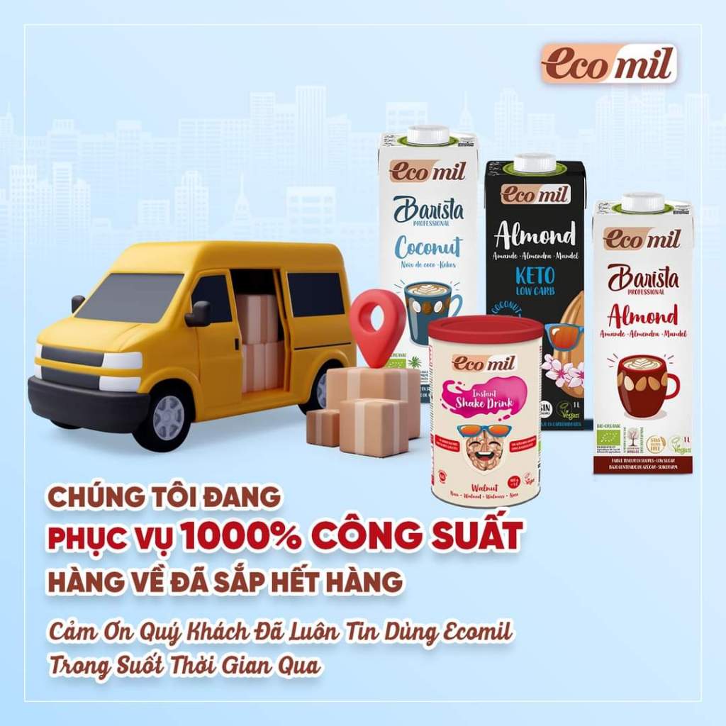Sữa Hạt Hạnh Nhân Vanilla Không Đường Hữu Cơ Organic Almond Milk Sugar-Free Vanilla Bio Ecomil 1L