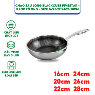 Chảo sâu lòng blackcube fivestar - 3 lớp tổ ong - size 16cm/20cm/22cm/24cm/26cm/28cm - hàng chính hãng