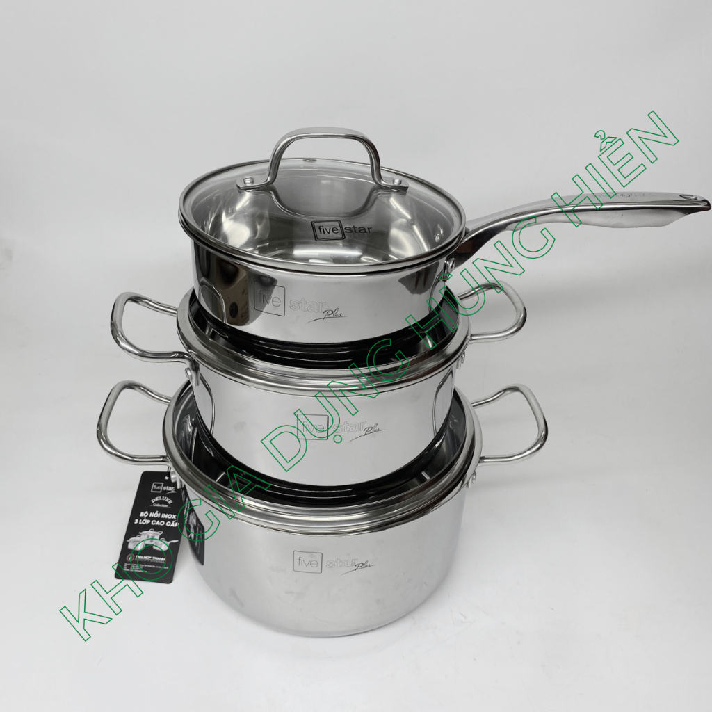 BỘ NỒI 3 MÓN FIVESTAR ĐÁY LIỀN 18/20/24CM - FBP3002 - NẮP KÍNH - HÀNG CHÍNH HÃNG
