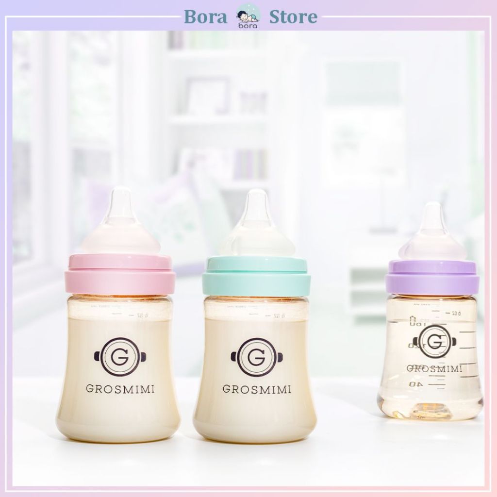 Bình sữa Grosmimi 200ml Hàn Quốc chính hãng, bình trơn đủ màu [Được chọn núm 1 - 4]