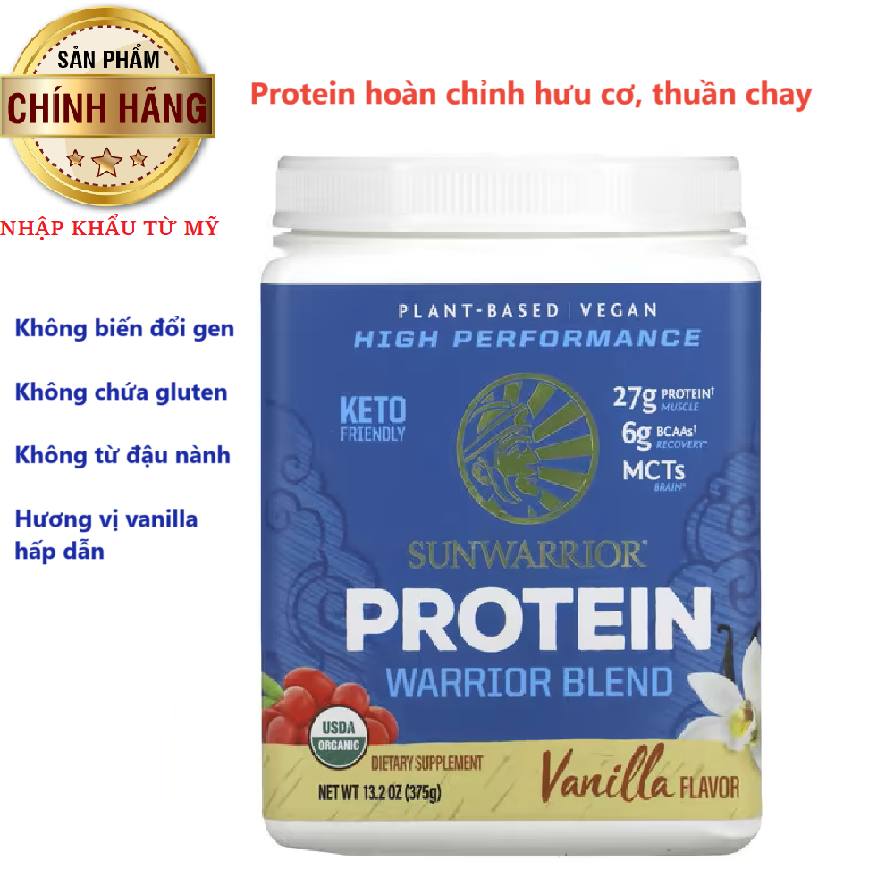 Bột Protein hương Vanilla, Warrior Blend Protein, Hãng Sunwarrior, 13.2 oz