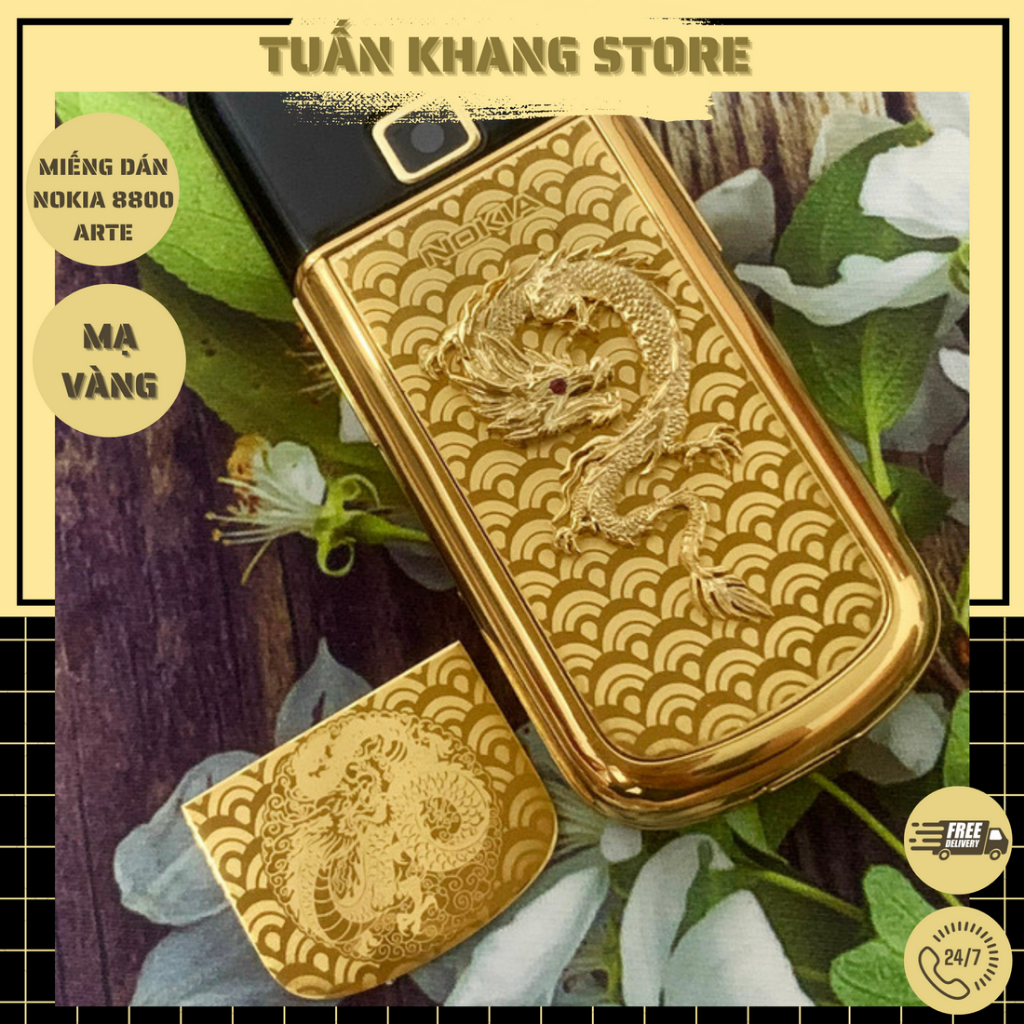 Miếng Dán Da Điện Thoại Nokia 8800 Arte Mạ Vàng Mẫu Rồng 3D
