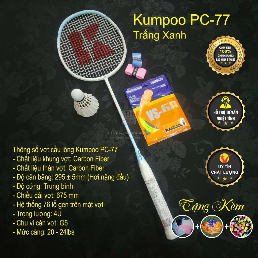 Vợt cầu lông KUMPOO K520Pro, K520S, PC-99Pro, SAKURA kèm lưới + QC
