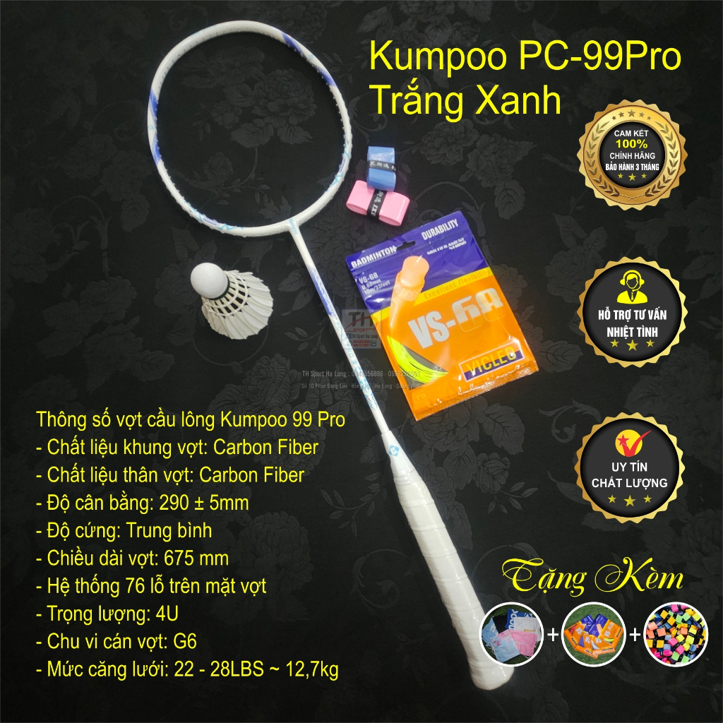 Vợt cầu lông KUMPOO K520Pro, K520S, PC-99Pro, SAKURA kèm lưới + QC