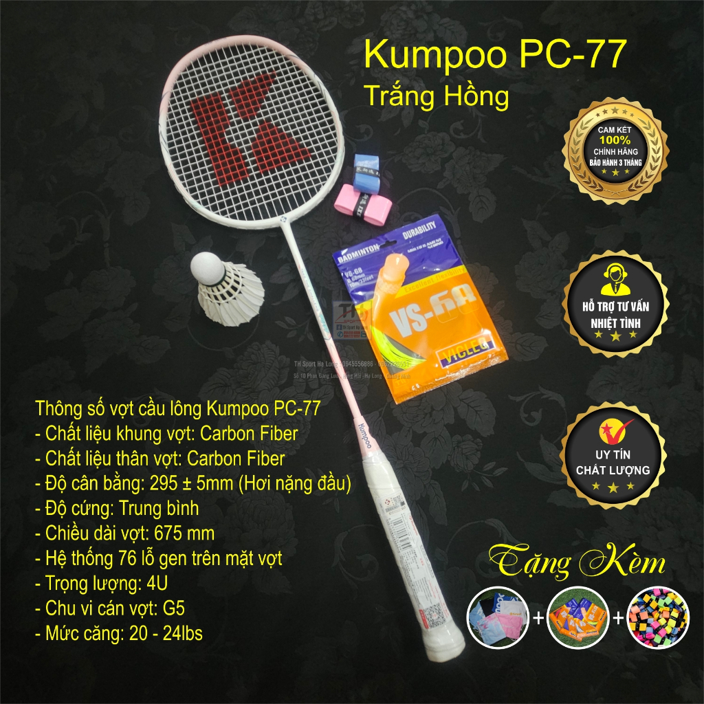 Vợt cầu lông KUMPOO K520Pro, K520S, PC-99Pro, SAKURA kèm lưới + QC