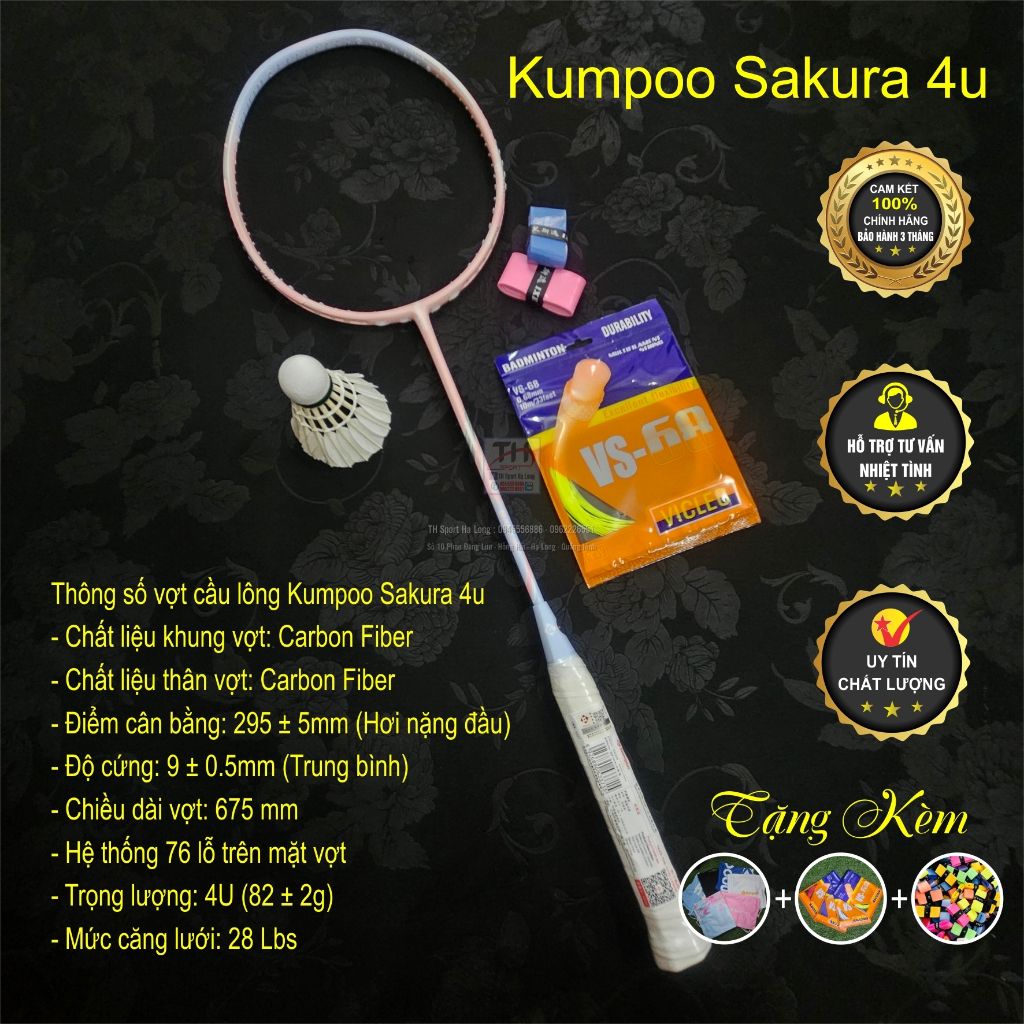 Vợt cầu lông KUMPOO K520Pro, K520S, PC-99Pro, SAKURA kèm lưới + QC