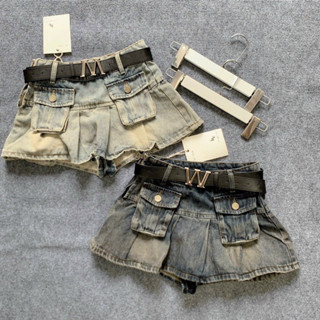 Chân Váy Jeans Xoè Khoá Kéo Đai Miu Đen