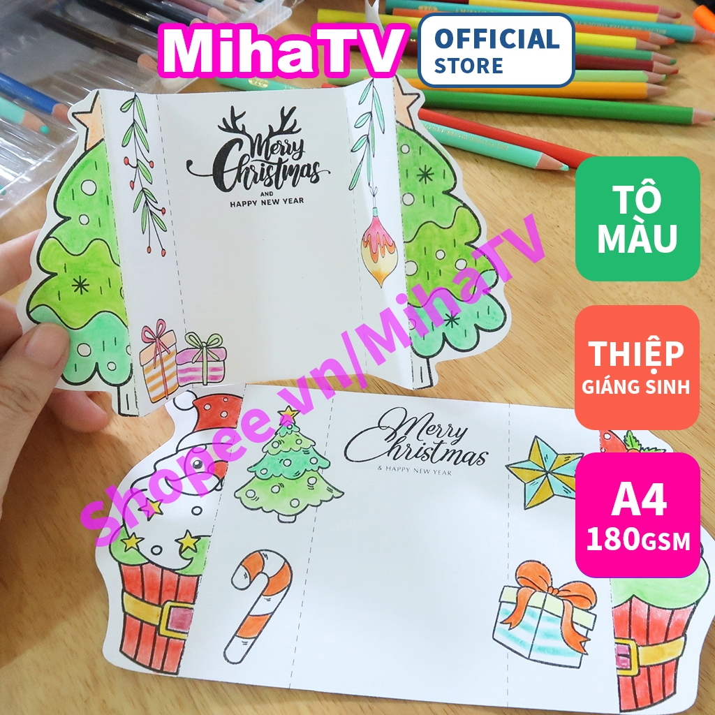 Thiệp steam Giáng Sinh A4 tô màu gấp | MihaTV mỹ thuật sáng tạo | Giấy 180gsm