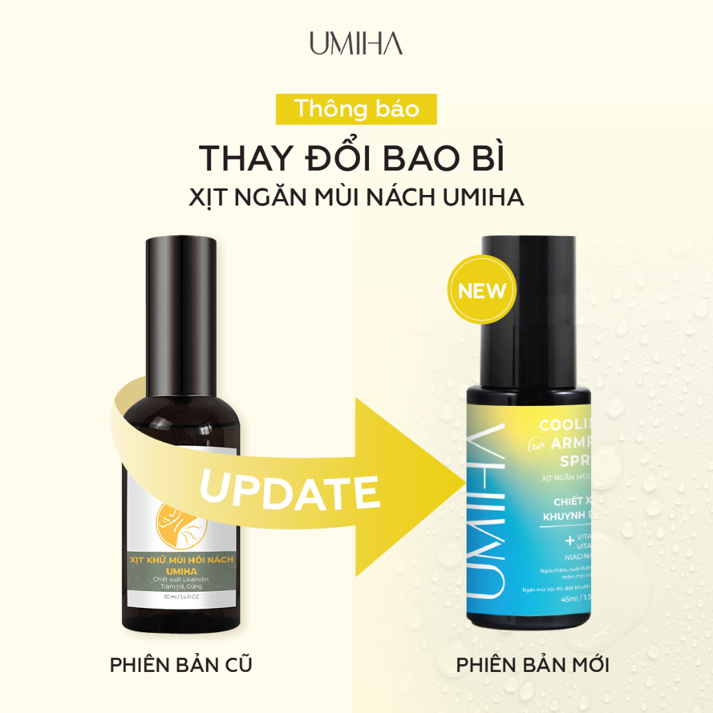 Xịt dưỡng trắng, mờ thâm sạm nách Niacinamide UMIHA thẩm thấu sâu giúp ngăn mùi hiệu quả 45ml