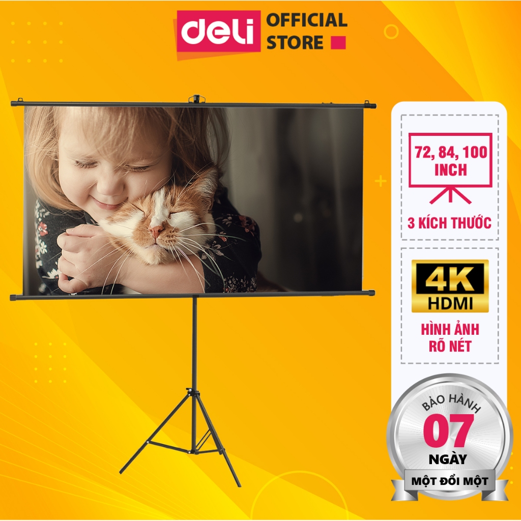Màn Chiếu Di Động Treo Tường Deli Giá Đỡ 3 Chân Không Đục Lỗ Hỗ Trợ Trình Chiếu 4K Cho Thuyết Trình Văn Phòng Dạy Học