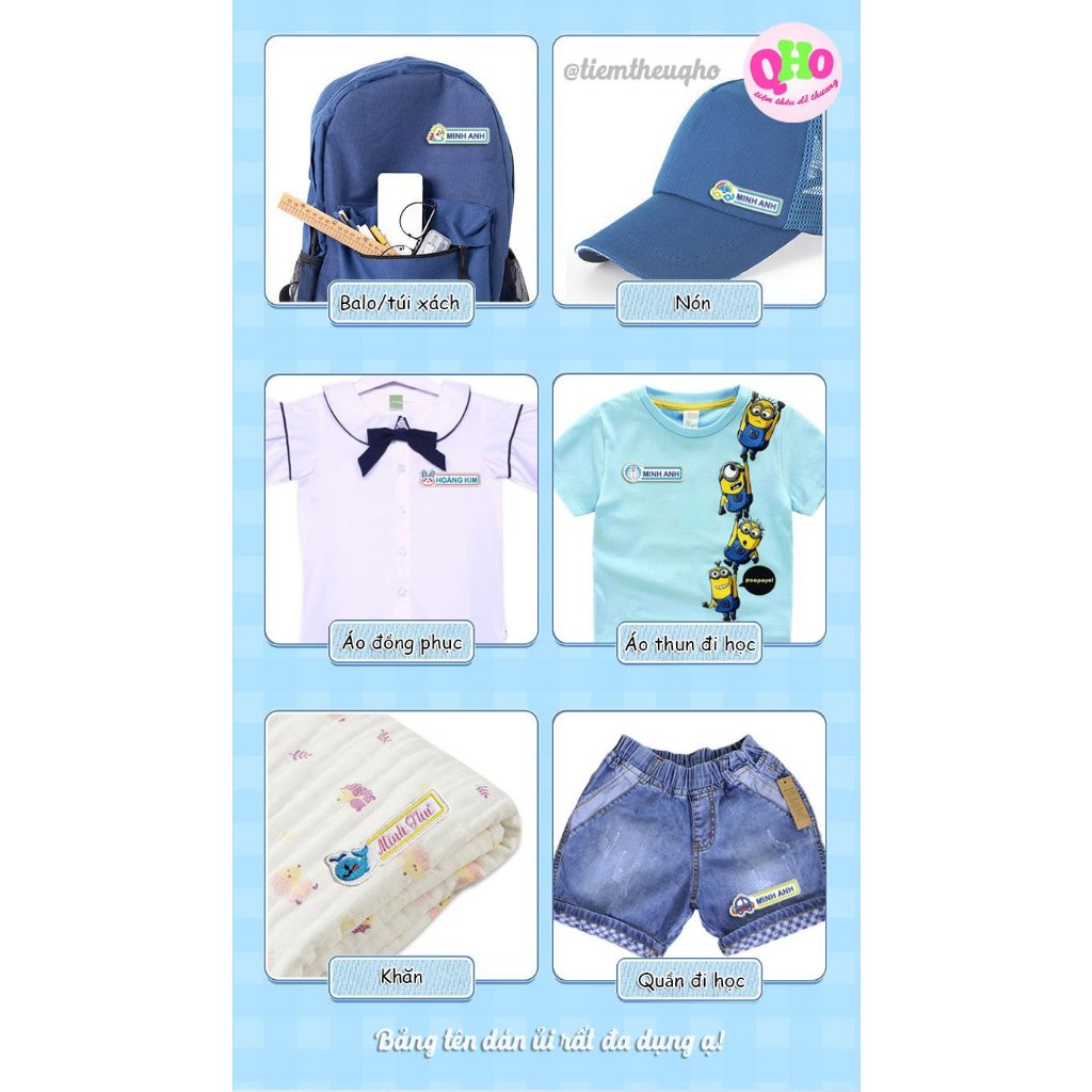 Bảng Tên Cho Bé Thêu Theo Yêu Cầu - Ủi Hoặc May Lên Quần Áo, Balo, Mũ, Nón - TheuQhoShop