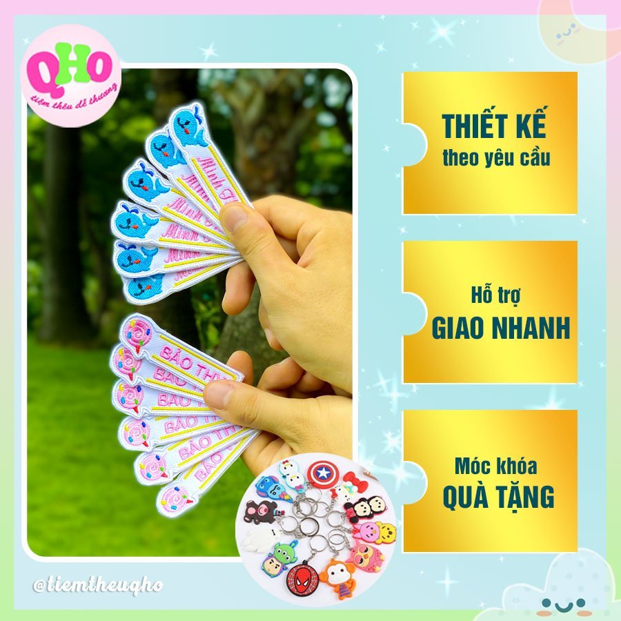 Bảng Tên Cho Bé Thêu Theo Yêu Cầu - Ủi Hoặc May Lên Quần Áo, Balo, Mũ, Nón - TheuQhoShop