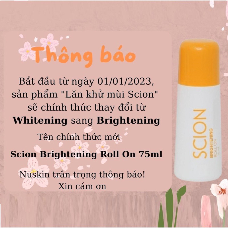 Lăn khử mùi Scion Nuskin 75ml ngăn mùi hôi nách không làm ố quần áo, làm sáng vùng da dưới cánh tay