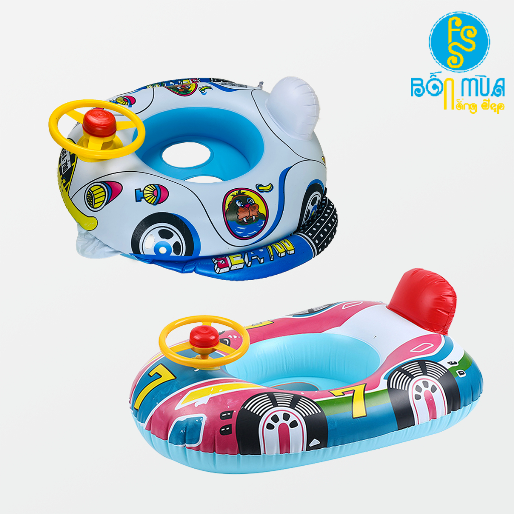 Phao bơi hình ô tô có bánh lái kèm còi cho bé yêu