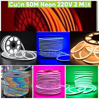 Cuộn 50M Dây Đèn Led Neon Flex Điện 220V 2 Mặt Tặng Kèm 1 Dây Nguồn