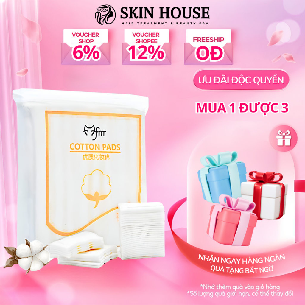 Bông Tẩy Trang 222 Miếng Cotton Pads Btt 3 Lớp 2 Mặt Lameila Sợi Tự Nhiên An Toàn Cho Da Thấm Hút Tốt Siêu Tiết Kiệm