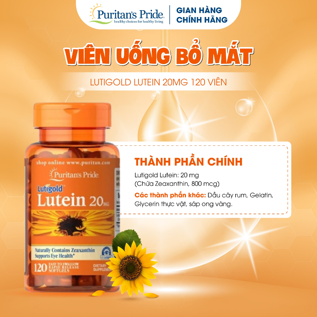 Viên uống tăng cường thị lực, chống ánh sáng xanh Lutein 20mg Puritan's Pride 60-120 viên