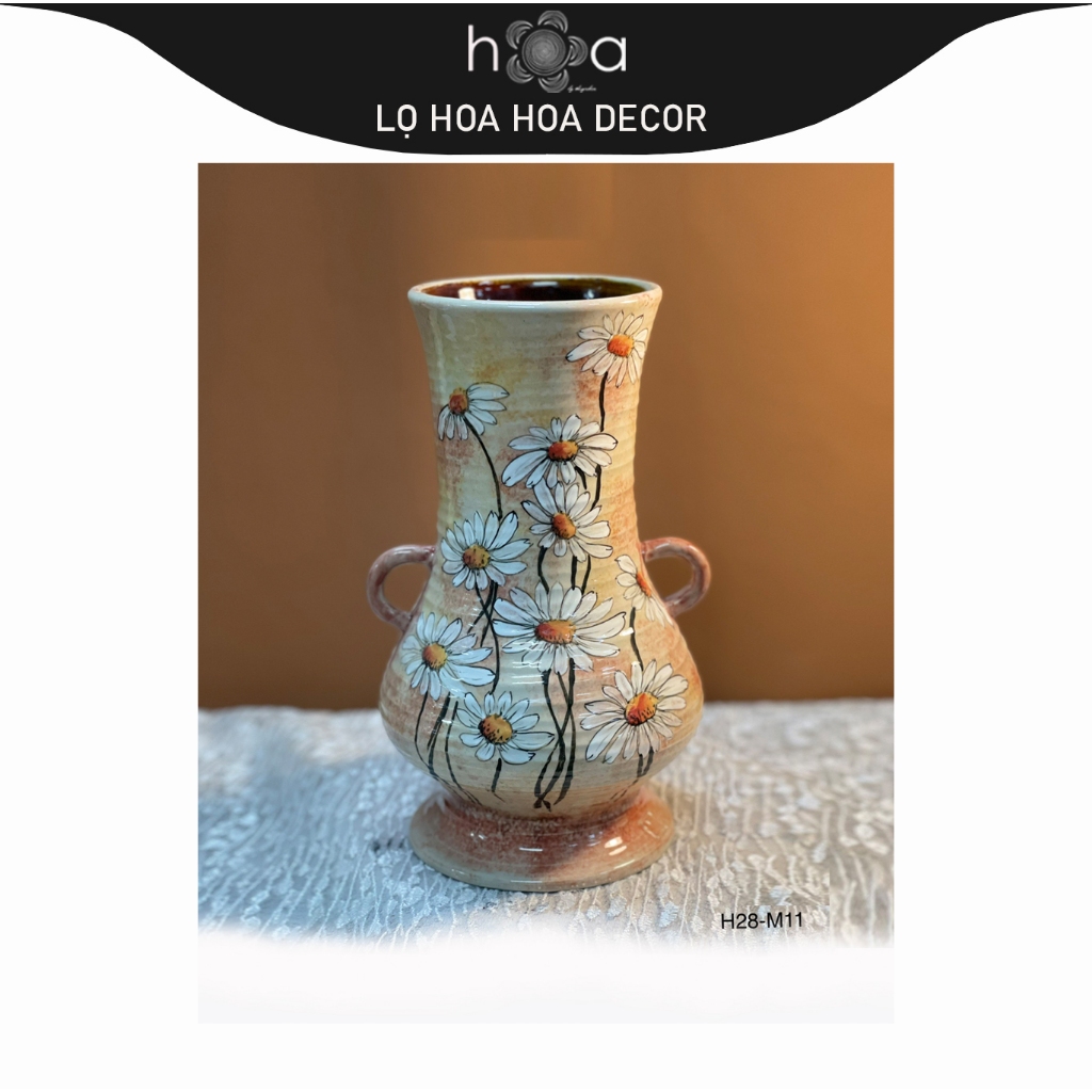 Lọ hoa gốm VUỐT TAY ĐỘC BẢN hoa cúc xinh xinh(Ảnh chụp thật)Lọ hoa h.O.a decor