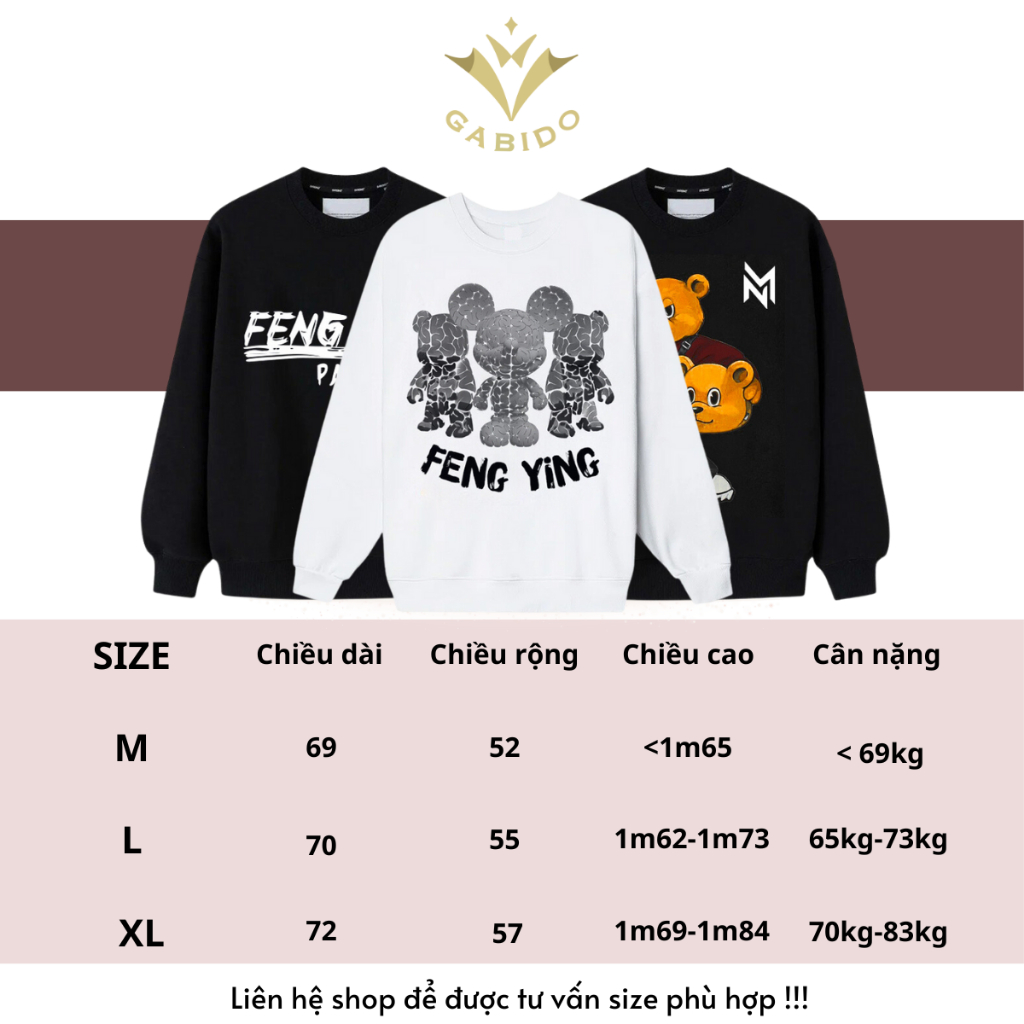 Áo nỉ sweater GABIDO 3 kẻ có nỉ bông dày dặn cao cấp cho nữ form rộng trẻ trung 2 màu đen xám bagic 1909