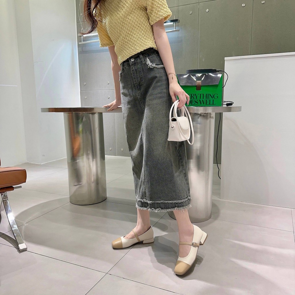 Giày Búp Bê, Giày Đế Vuông Phối Dây 2 Phân Thời Trang DS DESI 2356-2
