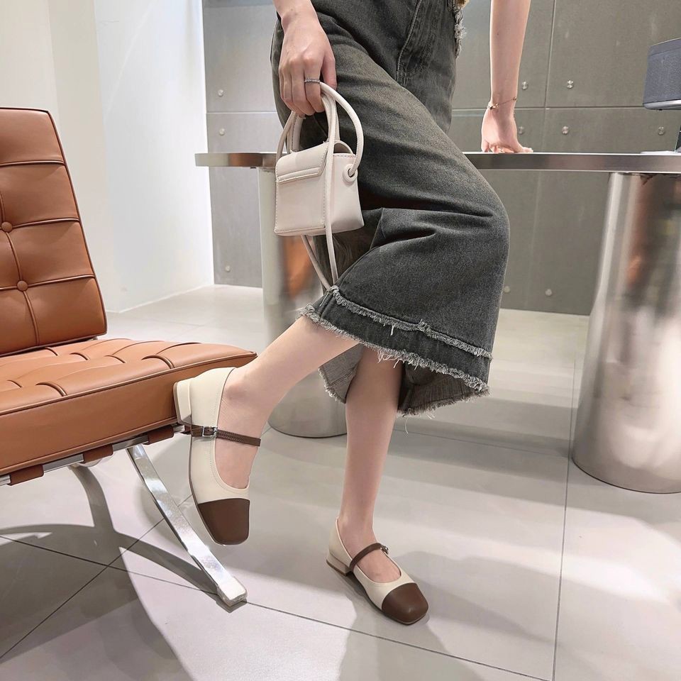 Giày Búp Bê, Giày Đế Vuông Phối Dây 2 Phân Thời Trang DS DESI 2356-2