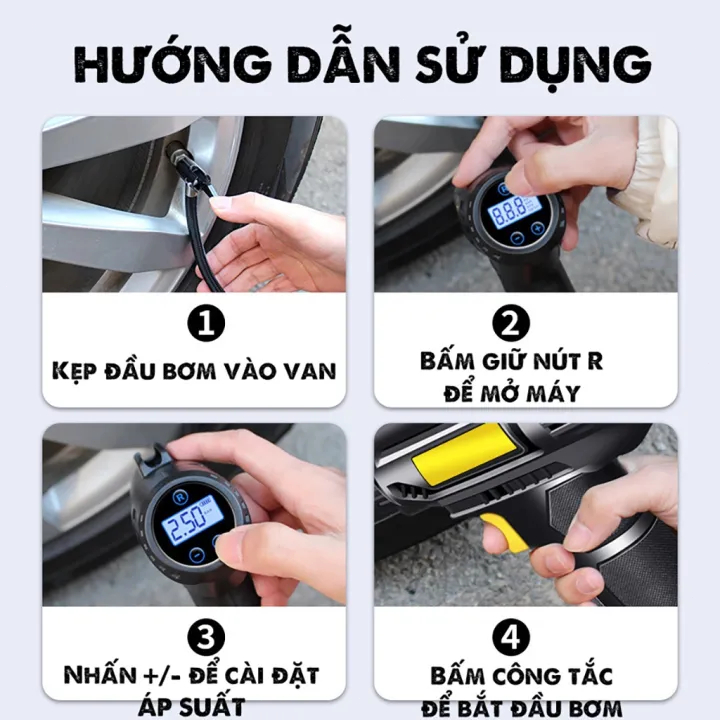 Máy bơm điện không dây Máy bơm không dây cầm tay máy bơm lốp ô tô Phát hiện áp suất thông minh có đèn LED Thích hợp cho