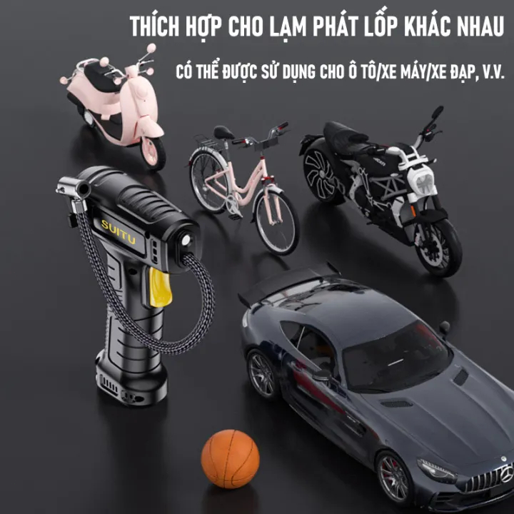 Máy bơm điện không dây Máy bơm không dây cầm tay máy bơm lốp ô tô Phát hiện áp suất thông minh có đèn LED Thích hợp cho