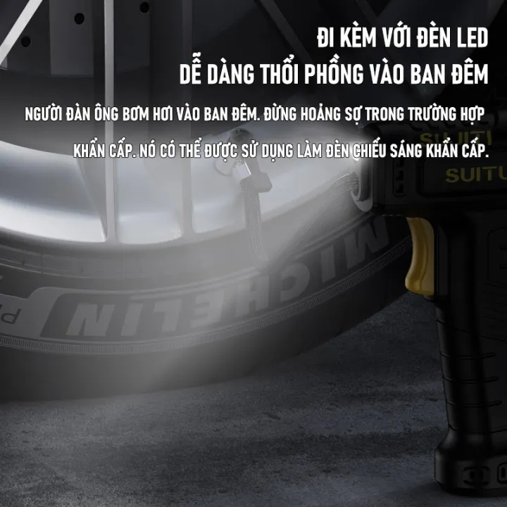 Máy bơm điện không dây Máy bơm không dây cầm tay máy bơm lốp ô tô Phát hiện áp suất thông minh có đèn LED Thích hợp cho